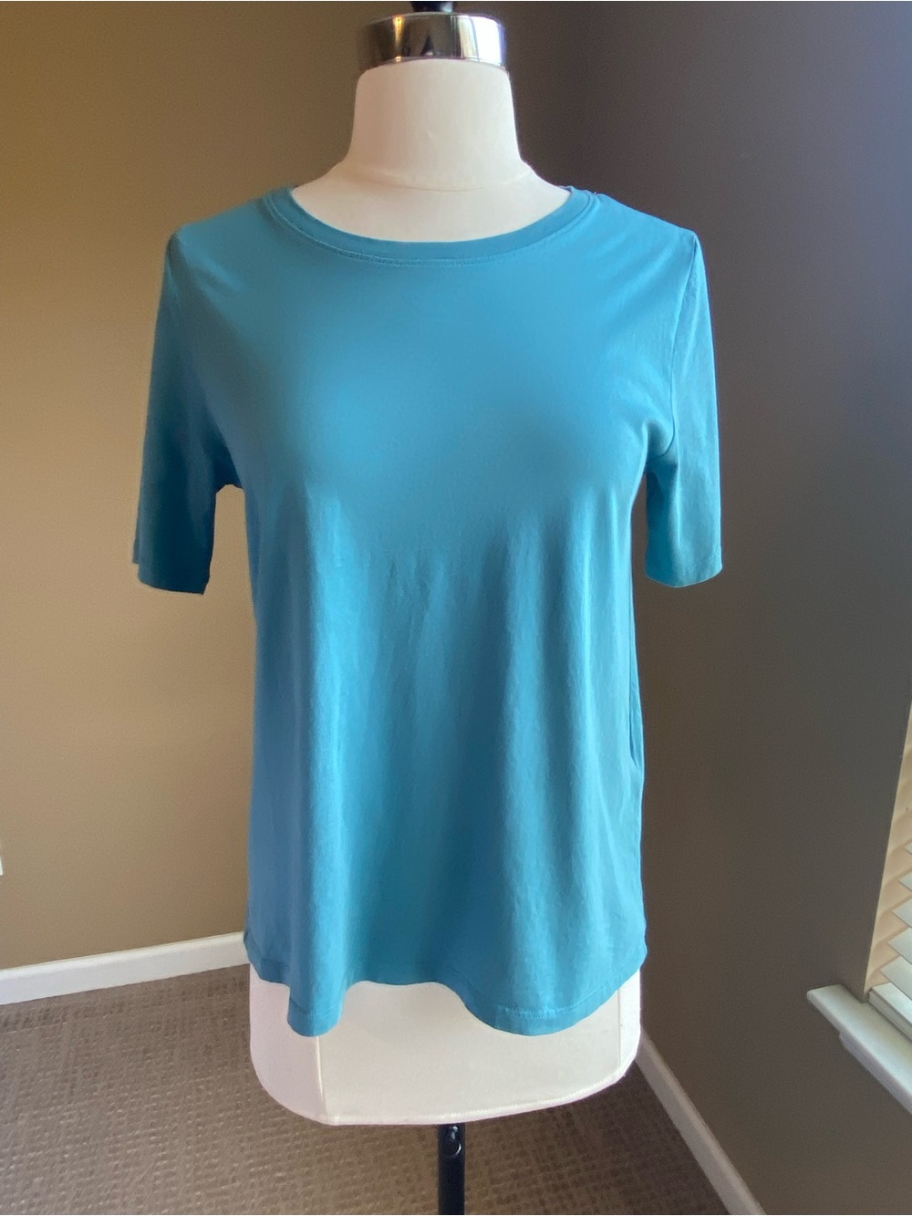 Eileen Fisher Teal 100% Organic Cotton Short Sleeve Crew Neck Tshirt, XSmall
